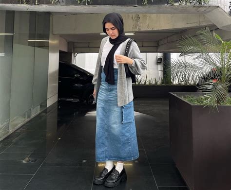 outfit rok jeans hijab.